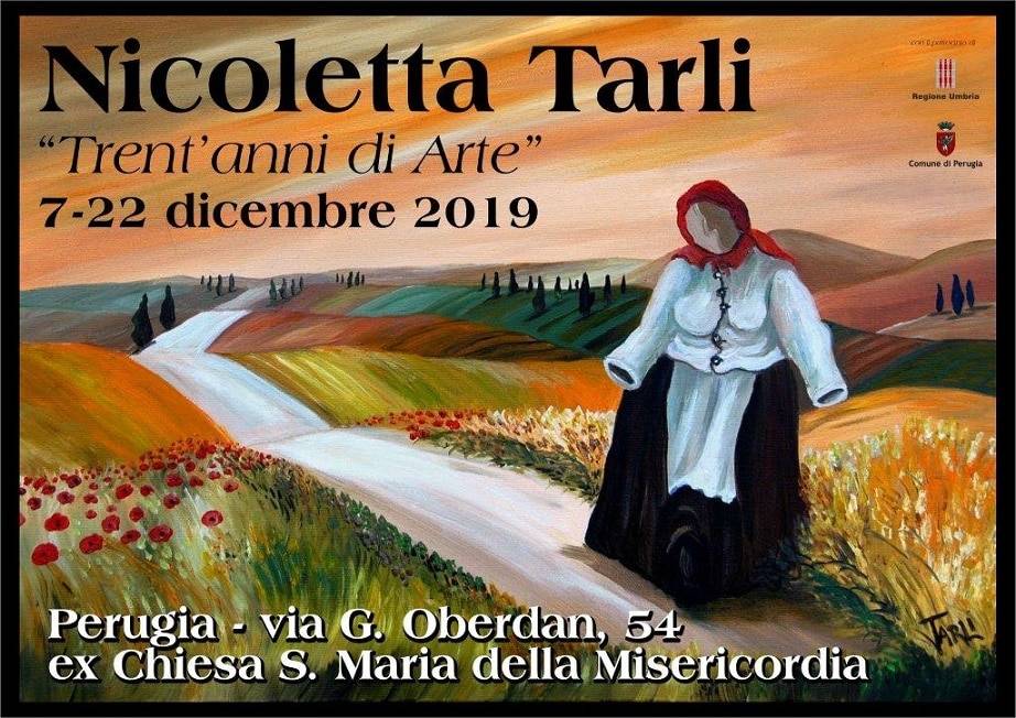 llocandina della mostra di Nicoletta Tarli Trent'anni di Arte a Perugia